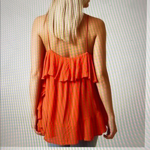 Free People Orange Red Ruffled Tank - Picture 2 of 6